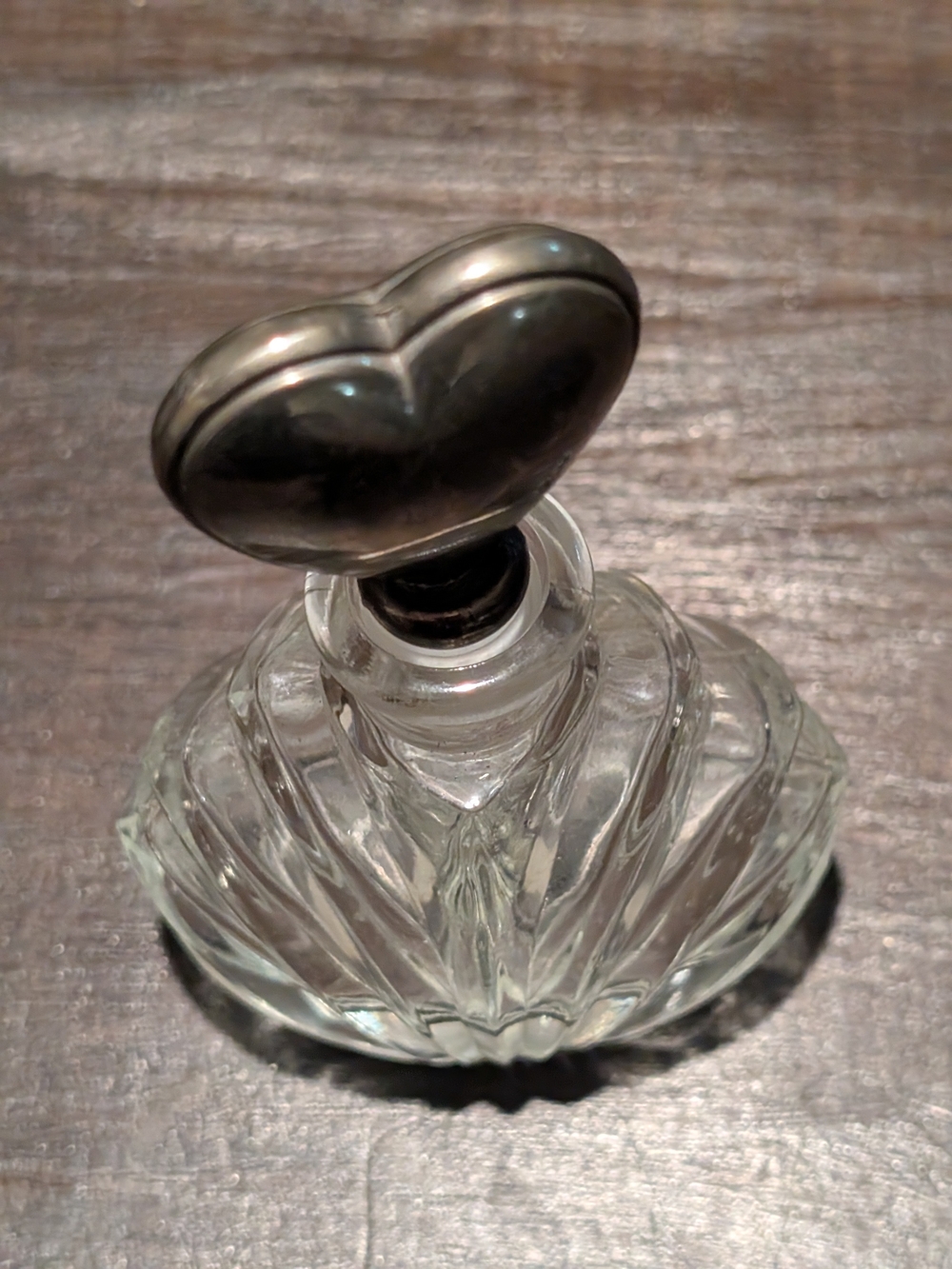 Vintage Clear Glass Perfume Bottle with Silver Heart Stopper
